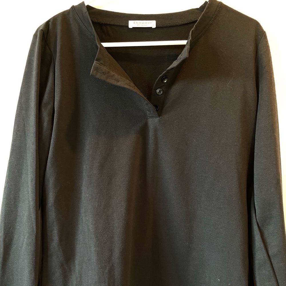 Brand New EKOUAER Black Long Sleeve Buttoned Pajama Sleep Top Size L